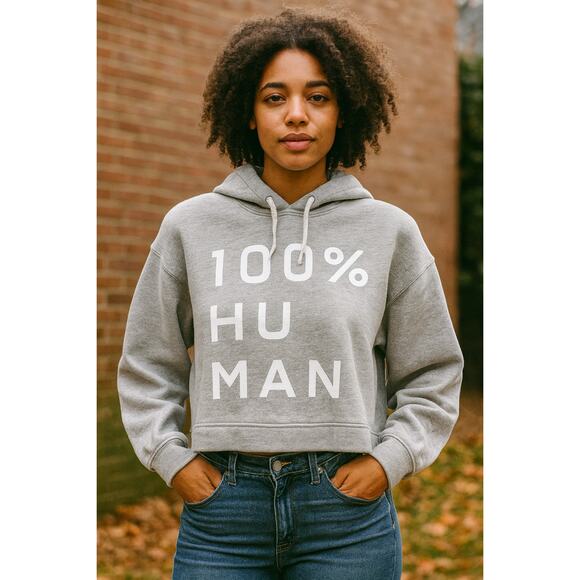 Everlane SZ L 100% Human Gray Cropped Hoodie - Picture 1 of 7